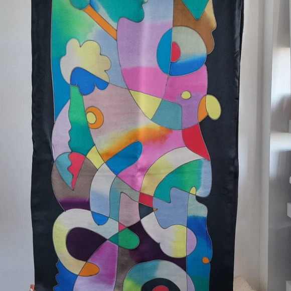 L.J. Bamboo 100% Silk Pashmina Abstract Colorful Scarf - Picture 5 of 8